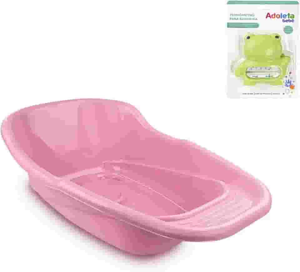 Banheira Para Bebê 20 Litros Resistente Infantil Anatômica + Termômetro de Banho (Rosa)