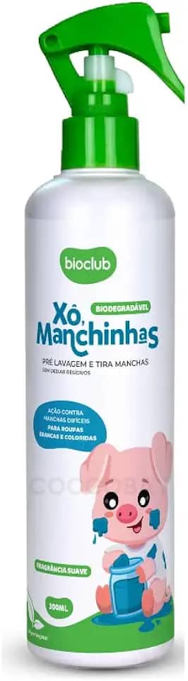 Alvejante Sem Cloro Xô Manchinhas Bioclub® Tira Manchas Para Roupas de Bebê e Crianças Roupas Brancas e Coloridas 300ml