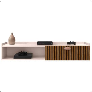 Rack Suspenso Home Classic Decoração Casa Apartamento Pequeno Sala Estar Quarto Tv 32 42 50 Polegadas 1 Porta Puxador Concha - Lojas RPM (Off White/Ripado)