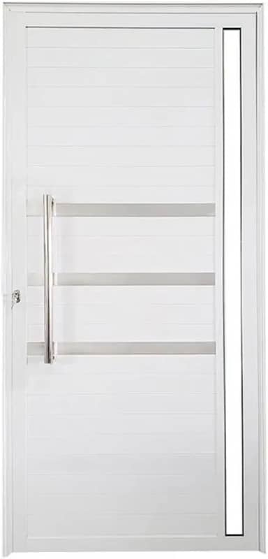 Porta Lambril de Alumínio Esquerda 210 x 90cm com Friso e Visor Linha Veneza Esquadrias Bergamo Branco