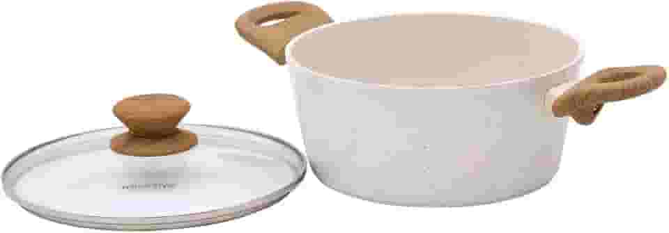 Mimo Style Caçarola Linha Cook Alumínio e Tampa de Vidro Temperado Com Saída Para Vapor. Funciona em Fogão a Gás, Elétrico e Indução (20CM, Mármol - Vanilla)