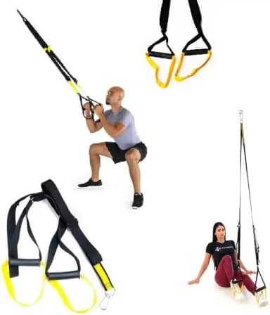 Fita de Suspensão para Treinamento Funcional, 170cm + 33cm, Suporta 120kg, Preto e Amarelo