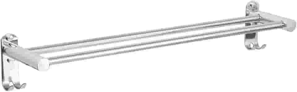 LUMAI Toalheiro Duplo de Aço Inox Polido com Ganchos, Suporte para Toalhas Brilhante com Duas Barras, Porta Toalhas de Parede Banheiro