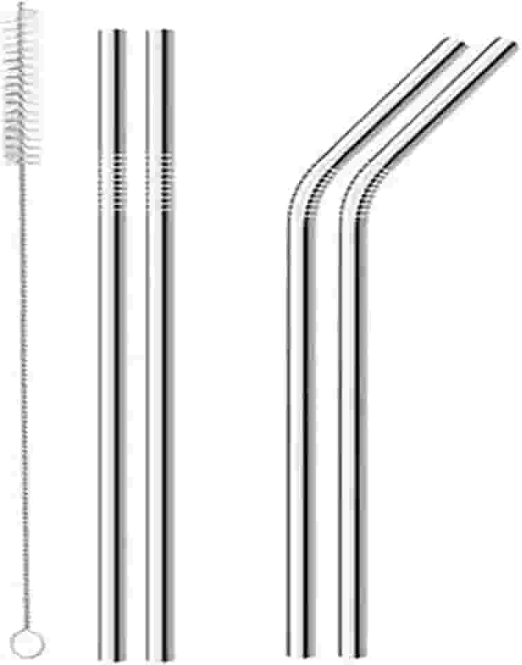 Mimo Style Conjunto de 4 Canudos Reutilizáveis de Aço Inoxidável, Acompanha Escova Higiênica, Fácil de Transportar, Produto Ideal para Bebidas em Geral, Sem Oxidação e Livre de BPA