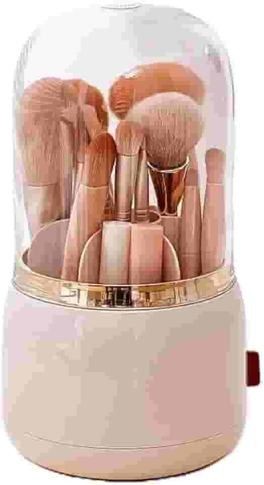 Organizador de Maquiagem Giratório Premium, com Tampa Protetora, Base Rotativa 360°, 7 Compartimentos, 13x13x23,7cm, Material PET e ABS (Rosa)