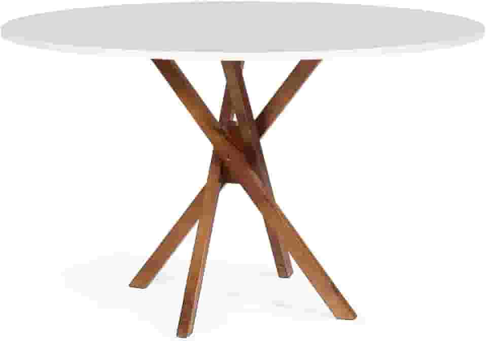 Mesa de Jantar Redonda 6 Lugares 120cm em Madeira June Branca - Straub Web