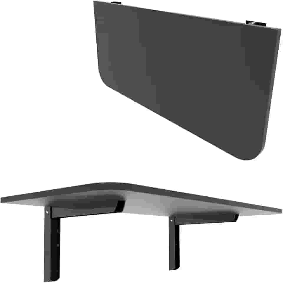 Mesa Dobrável de Parede 117cm x 40cm para Cozinha e Quarto Compacta Café Borda Arredondada(Preto,100x40cm)