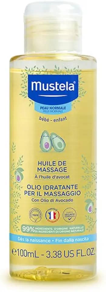 Mustela Óleo de Massagem - Hidrata a pele dos bebês, 99% de ingredientes de origem natural, 100ml, Mustela Bebê e Criança, 100 ml