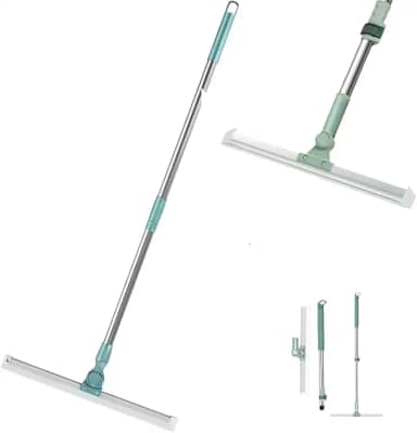 Rodo e Vassoura Mágica 2 em 1 de Silicone, 1,40m, Articulado, Giratório 180°, Ajustável, Limpeza de Vidros, Pisos, Pelos de Pet, Janelas, Cabo Desmontável em Aço Inoxidável, Varre e Seca, Marca ATM