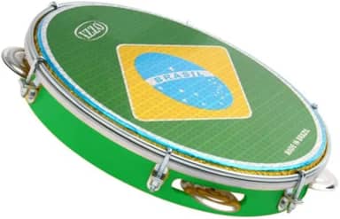 Pandeiro Izzo 10 Polegadas ABS Verde com Pele Bandeira do Brasil 6 Afinadores 5 Pares Platinelas
