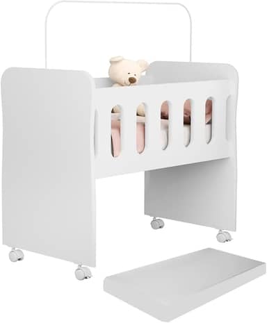 Mini Berço Badside portátil baby Branco cercadinho infantil 2 x 1 Vira Trocador com colchão