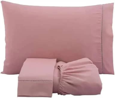 Jogo de Lençol 3 Peças Ponto Palito Percal 180 Fios Algodão Liso Varios Tamanhos (Rosê, Viuvo 02 Pç)