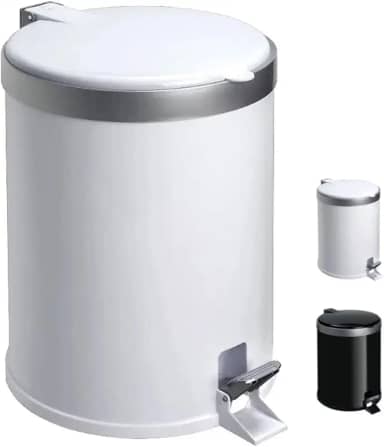 Lixeira com Pedal 5 Litros em Polipropileno Branco – Tampa Reta com Aro Prata