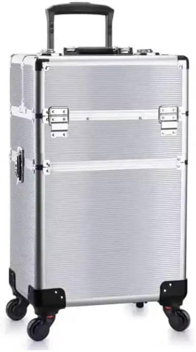 Maleta de Maquiagem Profissional ABS Completa 2 Andar Alumínio Prata