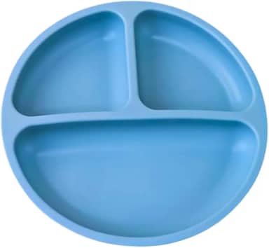 Prato Infantil de Silicone com 3 Divisórias e 4 Ventosas Antiderrapantes para Fixação BPA Free (Azul)