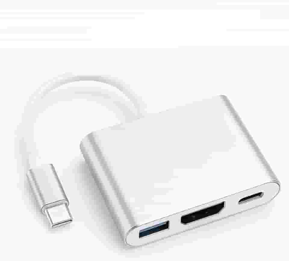 Adaptador USB-C HDMI 4K com Porta USB 3.0 e PD – Hub Tipo-C 3 em 1 para Notebook, MacBook, Celular e Sistema Samsung