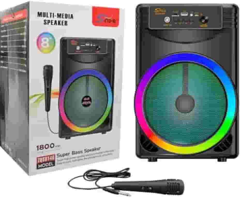 Caixa de Som Portátil Bluetooth, 8 Polegadas, Com Microfone para Karaokê, Luz LED, Rádio FM, USB, TWS