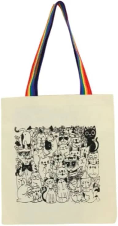 Bolsa Ecobag 100% algodão Estampa GATOS (Alça arco-íris)