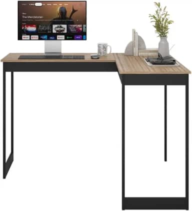 Escrivaninha Industrial em L 110cm - Mesa de Canto para Escritório e Home Office, Estilo Vintage e Funcional(Lâmina com Preto)