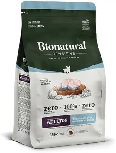 RAÇÃO BIONATURAL PRIME CÃES SENSITIVE PORTE PEQUENO PEIXE BRANCO 2,5KG