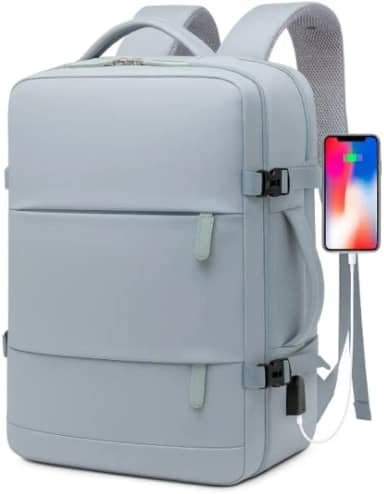 Mochila de viagem grande para mulheres e homens, mochila de mão, mochila de caminhada, Compartimento para Notebook, Sapatos e Entrada USB, para viagens, Cinza, 25L, Mochilas de viagem