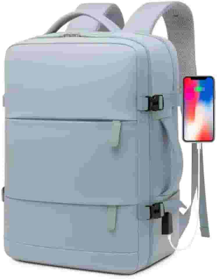 Mochila de viagem grande para mulheres e homens, mochila de mão, mochila de caminhada, Compartimento para Notebook, Sapatos e Entrada USB, para viagens, Cinza, 25L, Mochilas de viagem