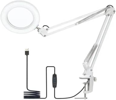 Luminária Led Lupa De Mesa Bancada Articulável Bivolt Branca