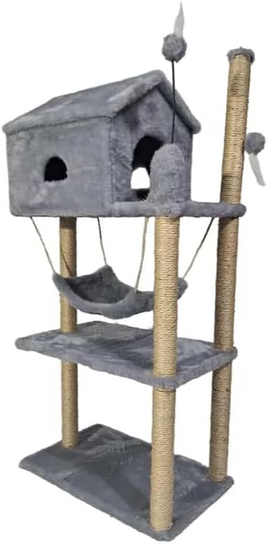 Arranhador para gatos Casa com 3 níveis (Cinza)