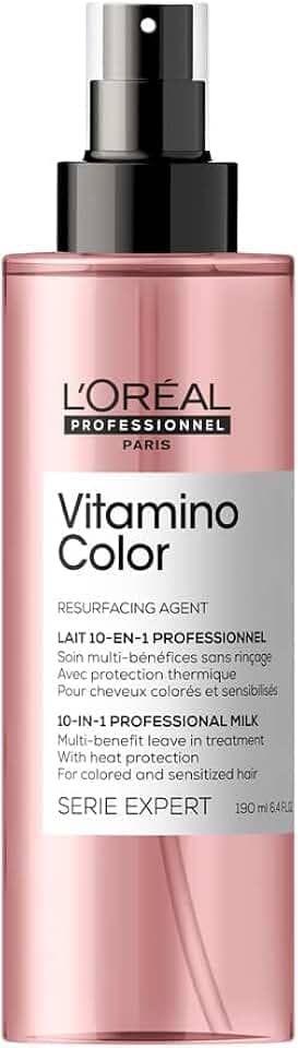 L'Oréal Professionnel Spray 10 em 1 Vitamino Color, Sem enxágue & multibenefícios, Protetor térmico e desembaraçador, Controla o frizz e aumenta o brilho, Para cabelos coloridos, 190ml