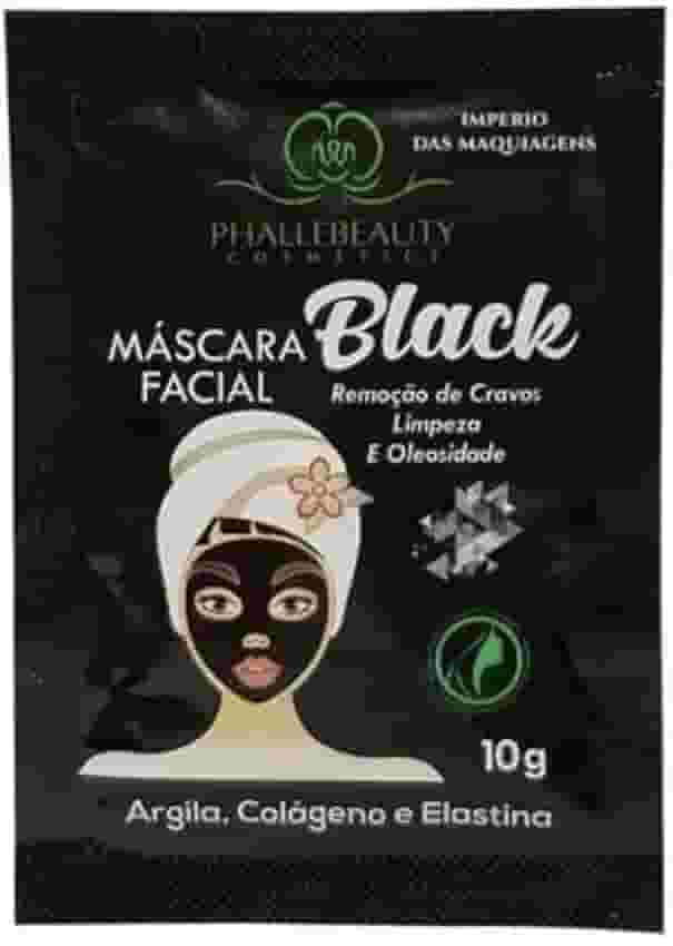 Kit 5 Máscaras Facial Black com Argila, Colágeno e Elastina, Sachê 10g, Remove Cravos e Oleosidade, Limpeza dos Poros