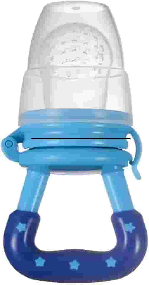 Mordedor Alimentador de Frutas para Bebê, Silicone com Tampa Protetora, Rosa e Azul, Design Estrelado (Azul)