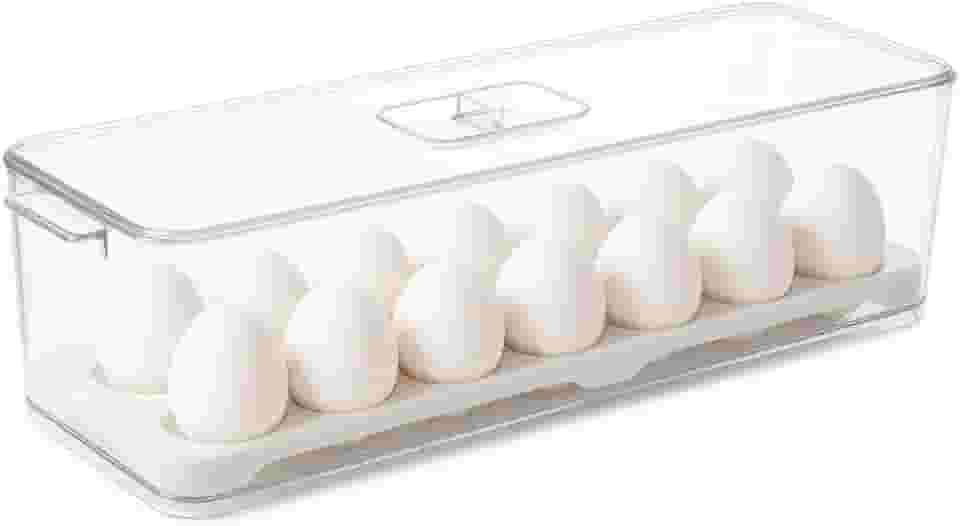 Bandeja Para Ovos 14 Unidades Com Tampa E Alça Para Geladeira Porta Ovos