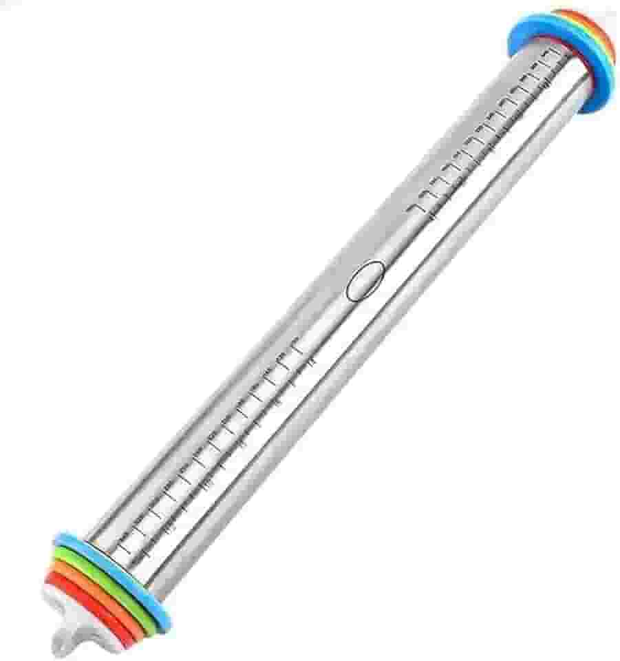 Rolo de Massa, Rolo de Massa Inox Ajustável C/Medidas Confeitaria Cozinha, 42cm X 5cm