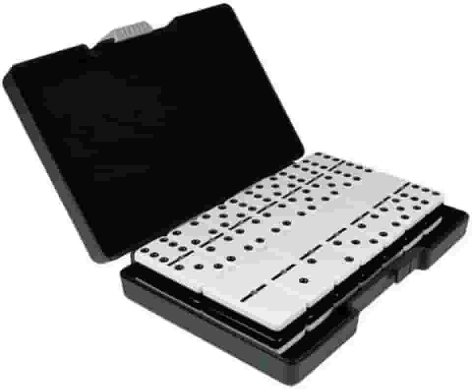 Dominó Profissional Preto e Branco, 28 Peças, 12mm de Espessura, com Maleta, Dupla Face