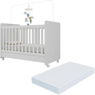 Berço Americano 3x1 com Colchão Incluso e Rodízios Pimpolho Multimóveis Mp4308 Branco