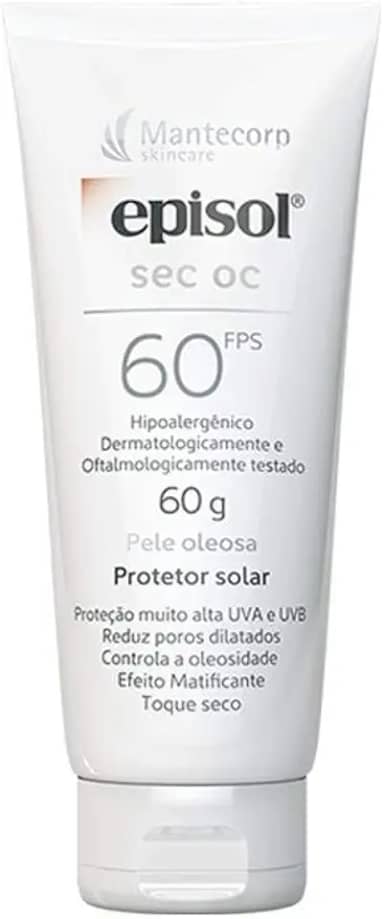 Protetor Solar Facial Episol Sec Oc Fps 60 - Sem Cor - 60ml - Para Peles Mistas a Oleosas - Acabamento Matte - Mantecorp