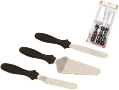 Conjunto 3 Espátulas Confeitaria Aço Inox Preta 25cm 22 cm Pá para Cortar e Servir Bolo e Torta Ganache Decoração Chantilly Buttercream Cobertura Recheio Alisar Quinar