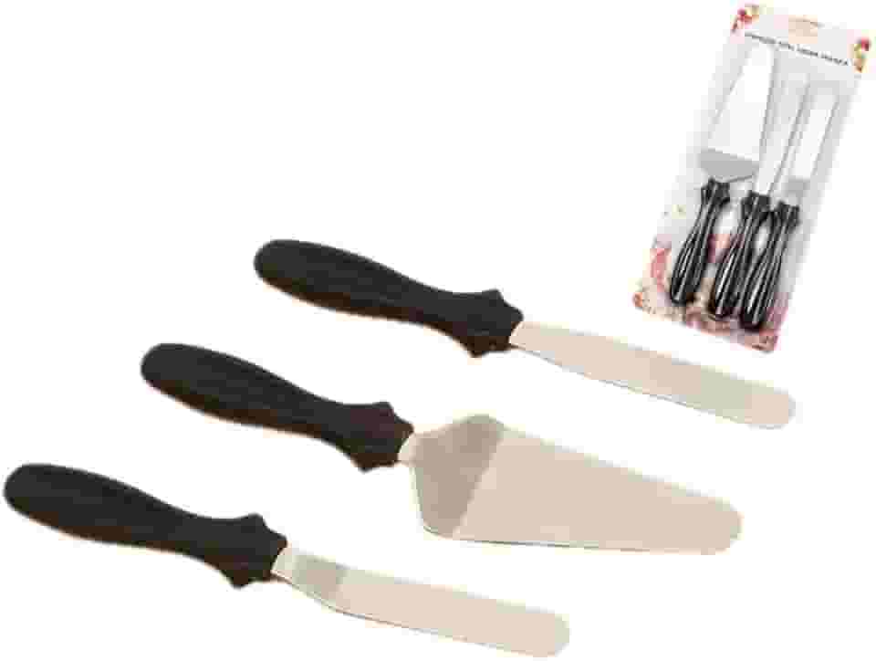 Conjunto 3 Espátulas Confeitaria Aço Inox Preta 25cm 22 cm Pá para Cortar e Servir Bolo e Torta Ganache Decoração Chantilly Buttercream Cobertura Recheio Alisar Quinar