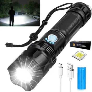 Lanterna Tática T9 Militar Super Potente Led Recarregável USB com Zoom Longo Alcance para Trilhas Sitio Fazenda Vigilante