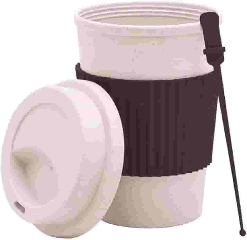 Copo Reutilizável Para Café 450ml em Bambu Ecológico com Tampa, Mexedor e Capa Protetora