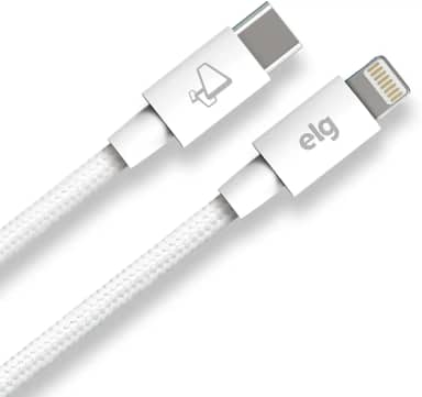 Cabo USB Tipo-C para Lightning em Tecido Trançado, 3A, 27W, 2 Metros, TCL20P-BR, ELG, Branco