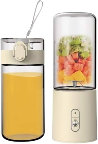 Mini Liquidificador Potente 40W com Copo de Vidro Borossilicato 400ml Portátil e 6 Lâminas (1,Branco)