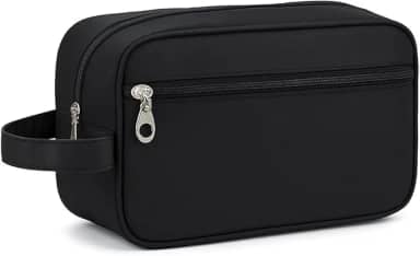 Kirk Necessaire Masculina Viagem (Bolsa de Toilette) Nylon Impermeável, Alça Lateral, 2 Compartimentos, Organizador de Higiene Executivo para Shampoo, Barba e Perfume (Preto)