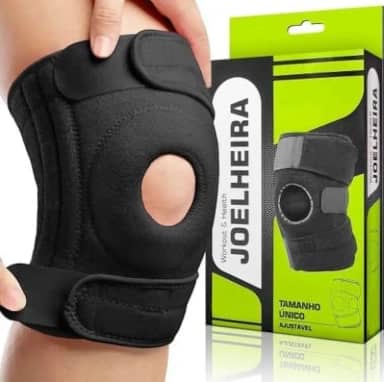 Joelheira De Compressão Ortopédica Preta Patelar Reforçada - Faixa Ajustável Bilateral