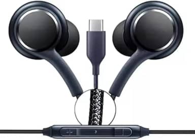 Fone de Ouvido com Fio Premium USB-C (Tipo-C) – Hi-Fi, Áudio Profissional, Microfone, À Prova de Suor, Leve, Cabo Anti-Emaranhamento para Smartphone, Tablet, PC, Notebook, Games, Preto