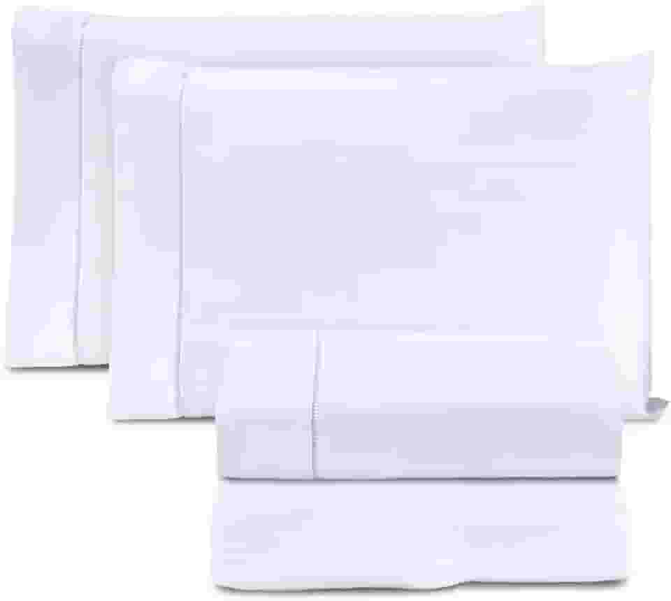 Jogo de Cama Casal Padrão Percal 400 Fios Ponto Palito 04 Peças, Antiácaro, Não faz bolinha Toque Extra Macio – Branco