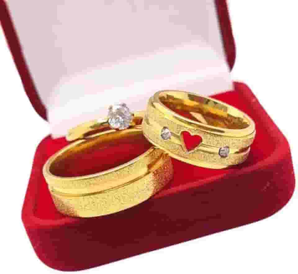 Par Alianças Tungstenio Frisadas com Coração e Zircônia 100% Namoro Noivado Casamento Acompanha Caixinha de Veludo e Anel Solitário