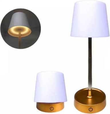 Abajur De Mesa LED Touch Recarregável Sem Fio | Luz Amarela Quente | Para Quarto, Criado-Mudo, Escritório e Sala (Dourado)