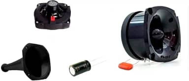 Unlike Kit de Som para Carro - Corneta Curta + Driver UND 400 + Super Tweeter UNT 400 - Preto - Ajuste Universal - 12V - 100W RMS - Compatível com Carro, Caminhão, Moto, Ônibus, Van