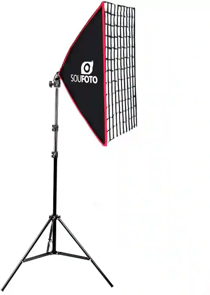 SOU FOTO Kit de Luz Para Gravar Video Profissional com Softbox com Tripé e Tela Grid (Uno Red Grid)